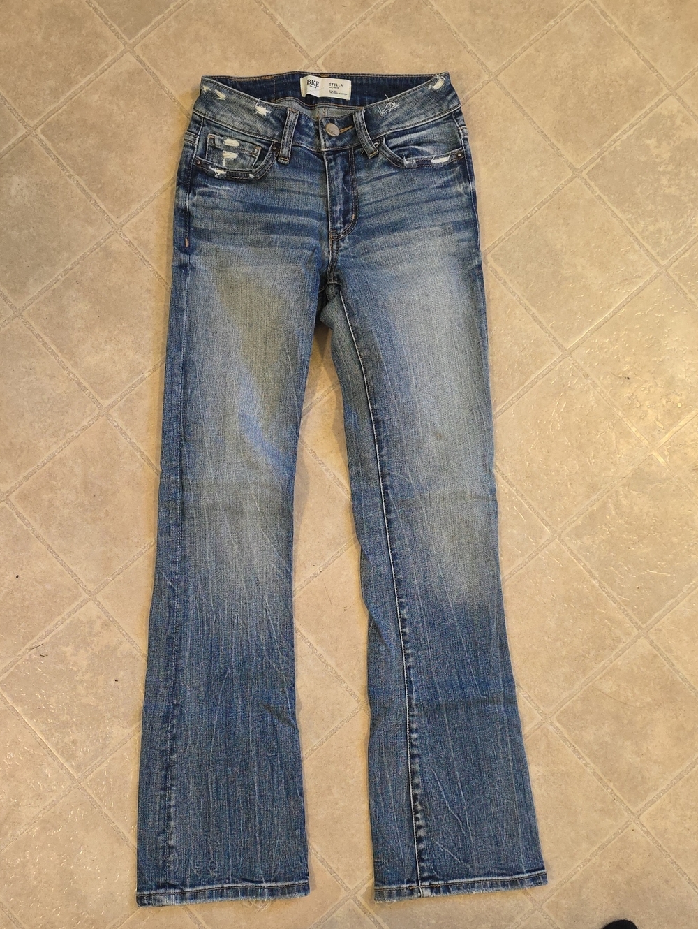 BKE Women's Blue Flare Jeans with Subtle Distress